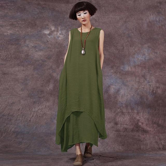 Buddha Trends Dress Army Green / XXXL Gypsy Soul Double Layered Sundress  | Zen