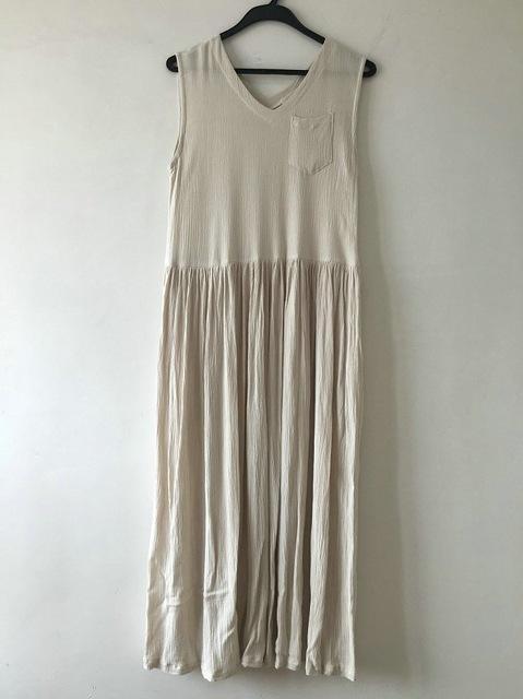 Buddha Trends Dress Beige / S Empire Cotton and Linen Maxi Dress