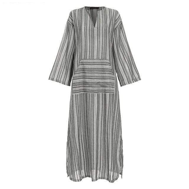 Buddha Trends Dress Black / 5XL Striped Oversized Maxi Dress  | Zen