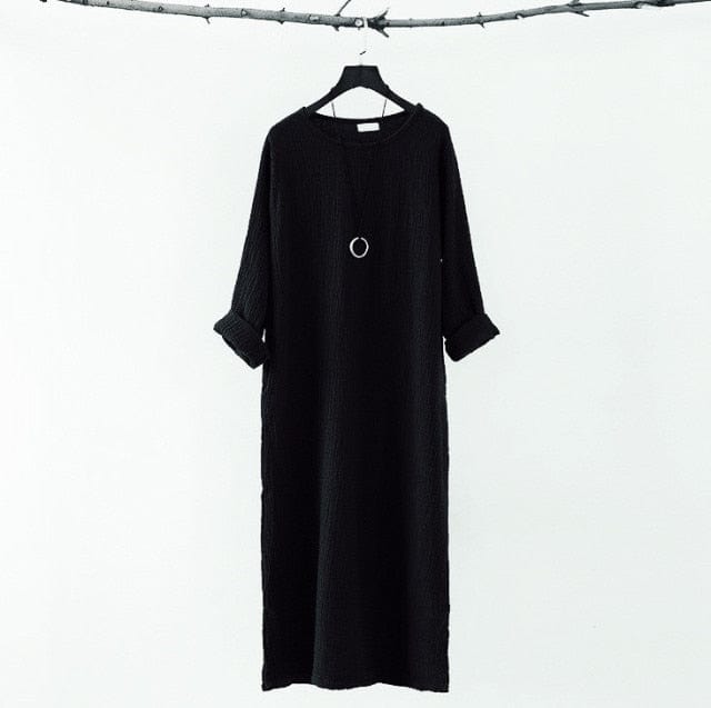 Buddha Trends Dress BLACK / L Loose Fluid Linen Dress | Zen