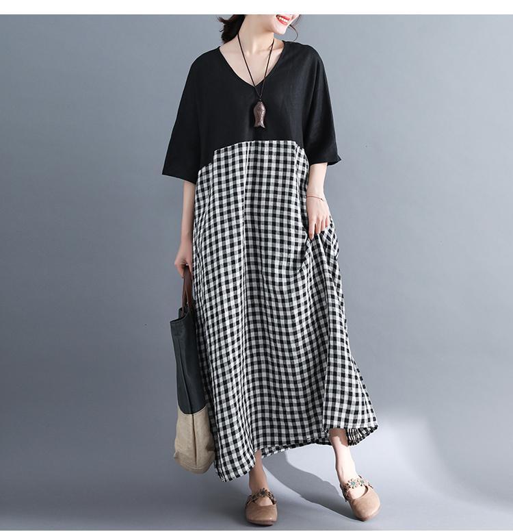 Buddha Trends Dress Black / L Scottish Valley Black and White Plaid Dress