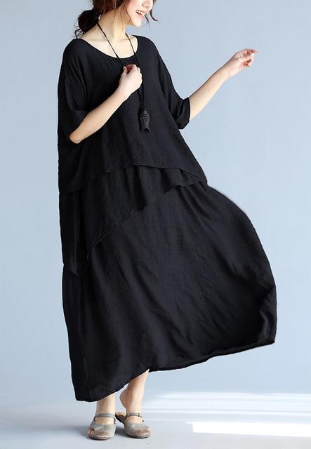 Buddha Trends Dress Black / One Size Layered Asymmetrical Hippie Dress  | Zen