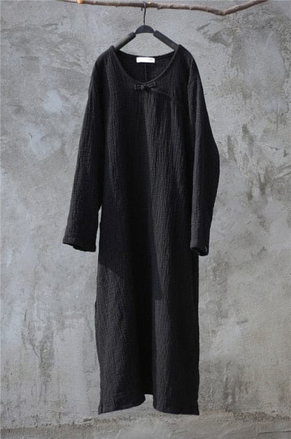 Buddha Trends Dress black / One Size Oversized Cotton Linen Tunic Dress  | Zen
