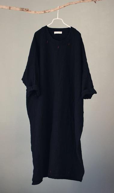 Buddha Trends Dress Black / One Size Simply Zen Long Sleeve Linen Dress  | Zen