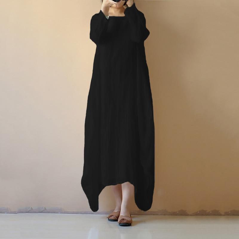 Buddha Trends Dress Black / S Pure Color Shana Loose Midi Long Dress | Zen