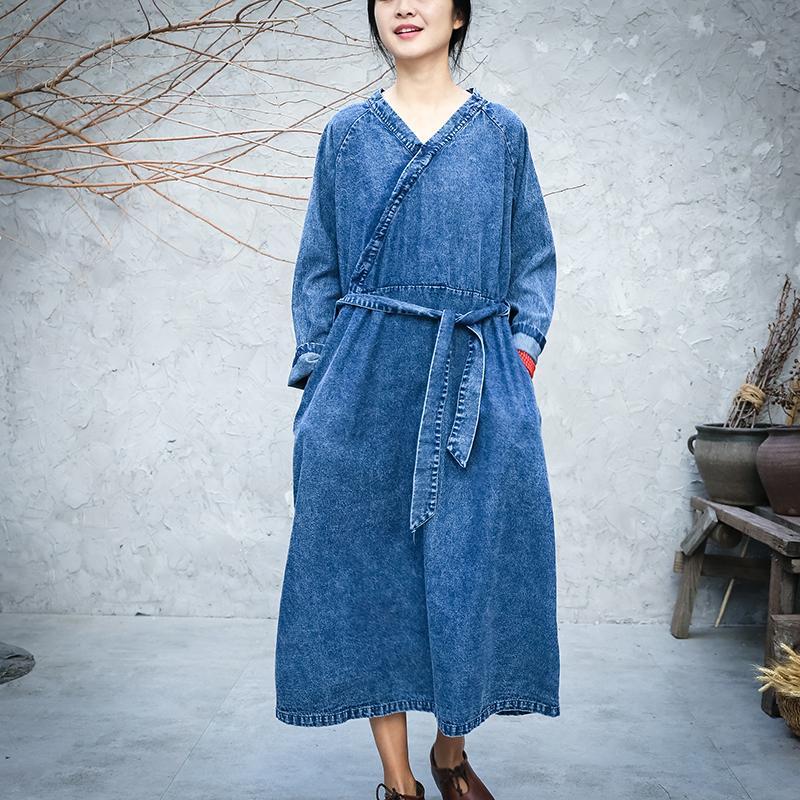 Buddha Trends Dress Blue / L Loose A-line Vintage Denim Dress  | Zen