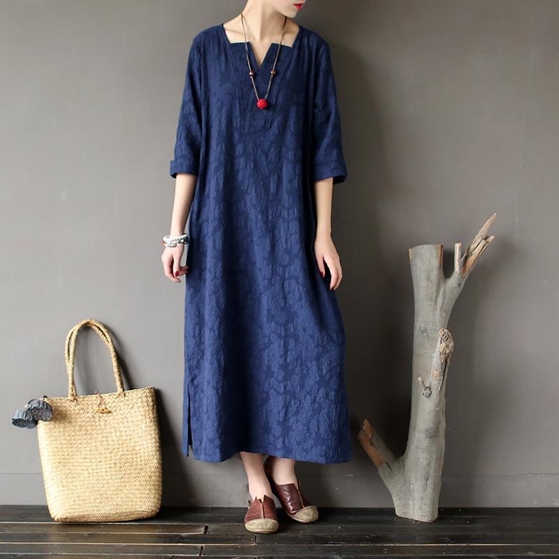 Buddha Trends Dress Blue / L Vintage Sweetheart Jacquard Loose Dress  | Zen