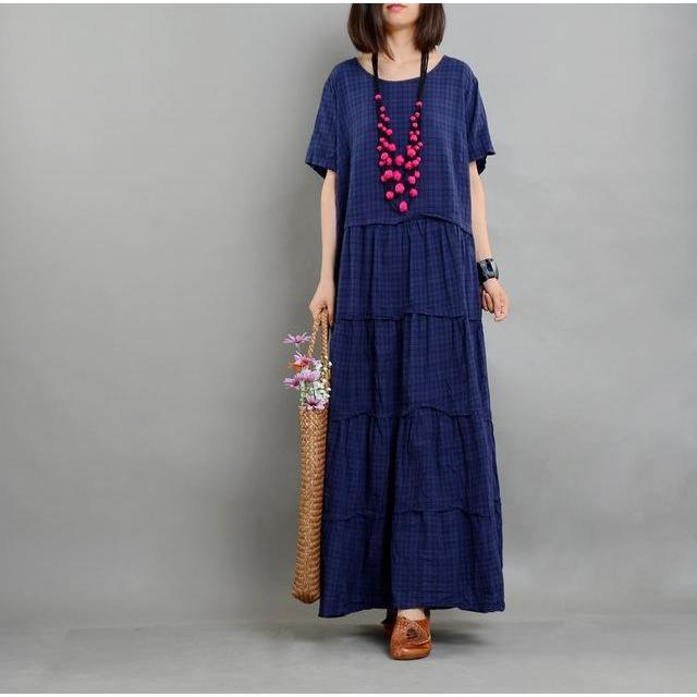 Buddha Trends Dress Blue / One Size Loose Cotton and Linen Dress | Nirvana