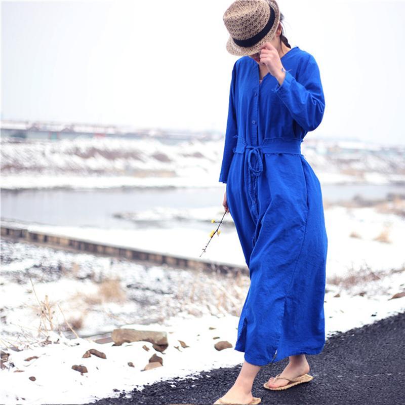 Buddha Trends Dress Blue / One Size Vibrant Cotton and Linen Loose Shirt Dress