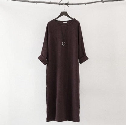 Buddha Trends Dress brown / L Loose Fluid Linen Dress | Zen