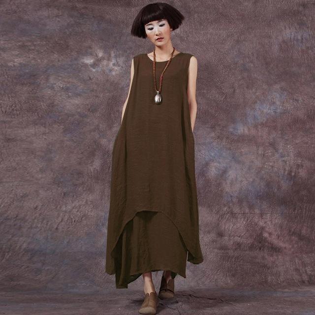 Buddha Trends Dress Brown / XXXL Gypsy Soul Double Layered Sundress  | Zen