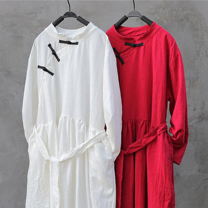 Chinese Mandarin Collar Linen Dress  | Zen