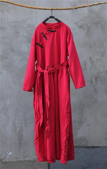 Buddha Trends Dress Chinese Mandarin Collar Linen Dress  | Zen