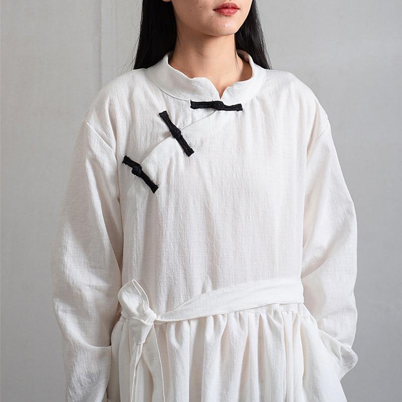 Buddha Trends Dress Chinese Mandarin Collar Linen Dress  | Zen