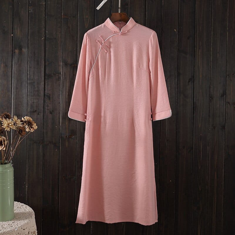 Buddha Trends Dress color1 / S Pink silk linen Chinese Dress