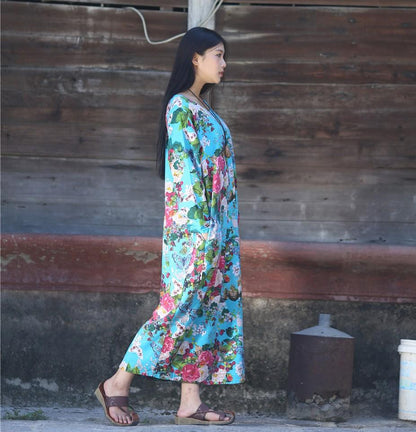 Buddha Trends Dress Cotton and Linen Floral Dress
