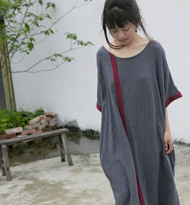 Buddha Trends Dress Cotton Linen Asymmetrical Midi Dress | Lotus
