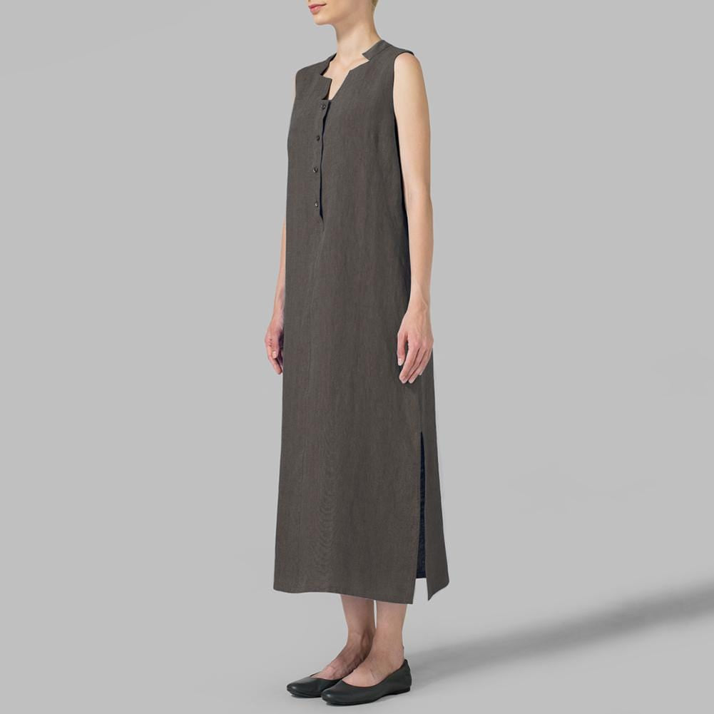 Buddha Trends Dress Dark Grey / XXL Zen Aesthetics V Neck Sleeveless Dress  | Zen