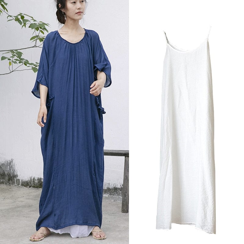 Buddha Trends Dress Dres sand sling / One Size Cotton and Linen Loose T-Shirt Dress | Lotus