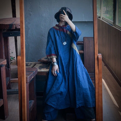 Buddha Trends Dress Fall Vibes Patchwork Linen Dress | Hippie