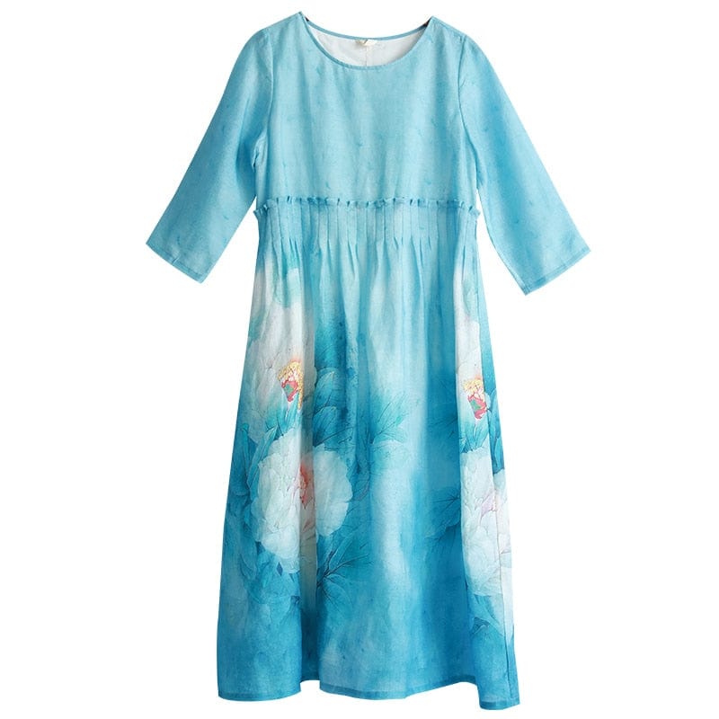 Buddha Trends Dress Floral Boho Ramie Maxi Dress  | Zen