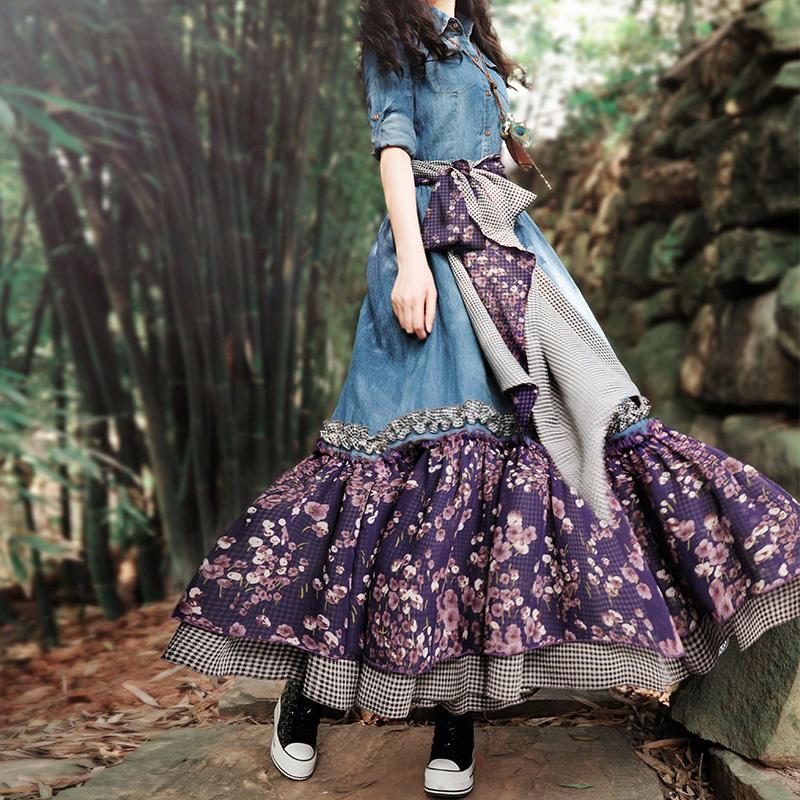 Floral Patchwork Denim Dress | Mandala