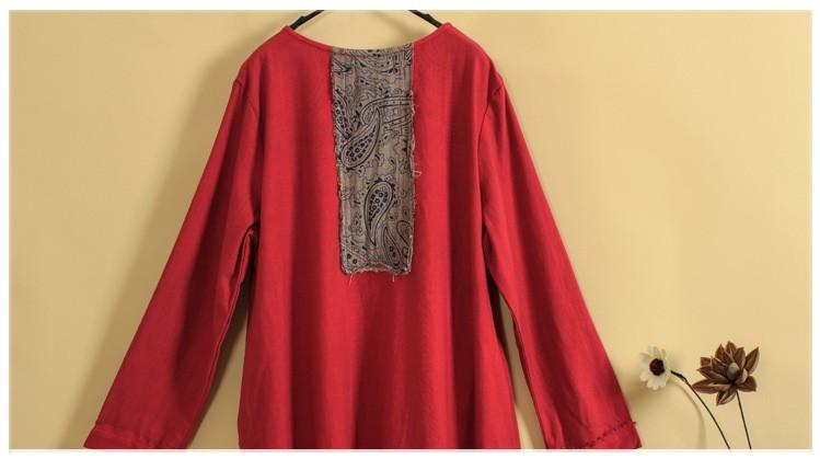 Buddha Trends Dress Folk Style Patchwork Linen Dress
