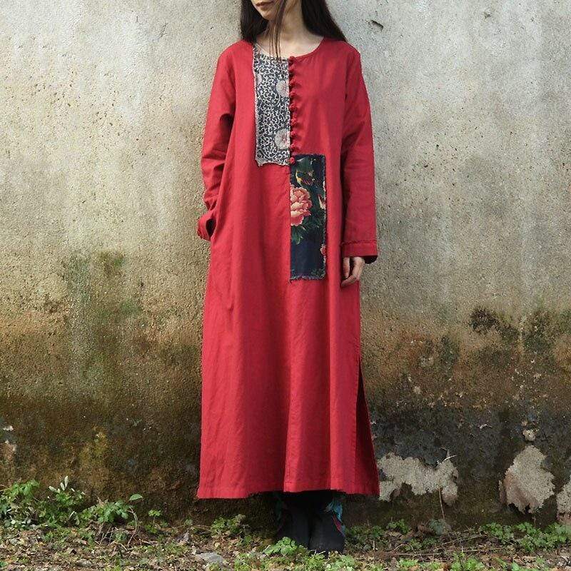 Folk Style Patchwork Linen Dress