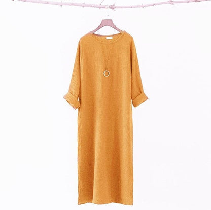 Buddha Trends Dress Golden Yellow / L Loose Fluid Linen Dress | Zen