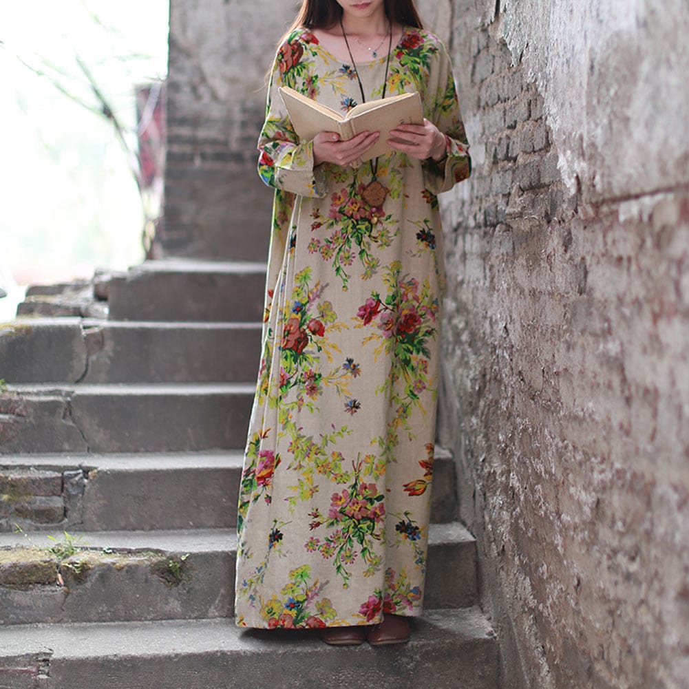 Buddha Trends Dress Gray / L Oversized Floral Maxi Dress | Zen