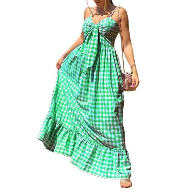 Buddha Trends Dress green / 4XL Vintage Style Plaid Beach Maxi Dress