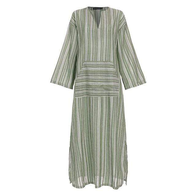 Buddha Trends Dress Green / 5XL Striped Oversized Maxi Dress  | Zen