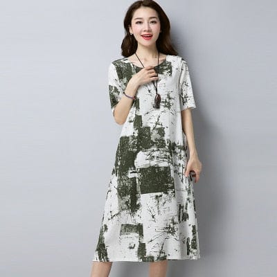 Buddha Trends Dress Green / M Graffiti Short Sleeve Party Dress