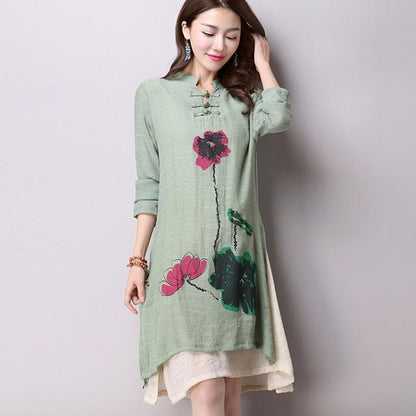 Buddha Trends Dress Green / M Green Lotus Dress  | Zen