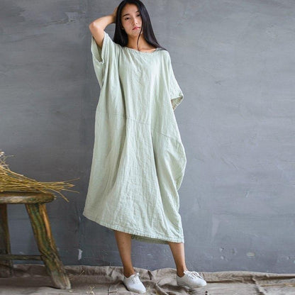 Buddha Trends Dress green / One Size Loose Pure Colors Cotton Linen Maxi Dress  | Zen