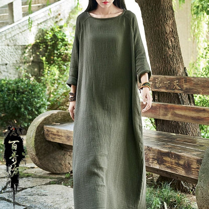 Buddha Trends Dress Green / OneSize Casual Cotton Maxi Dress  | Zen