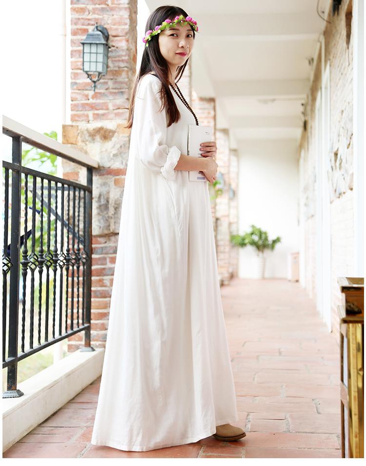 Buddha Trends Dress Hippie at Heart Cotton Linen White Maxi Dress  | Zen