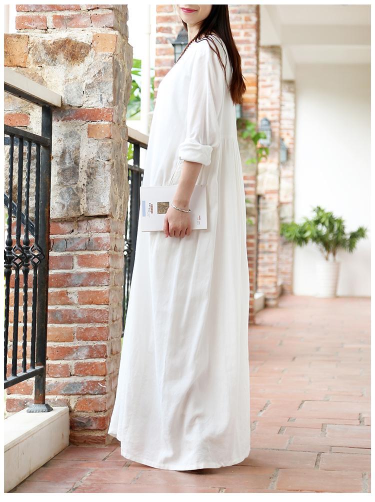 Buddha Trends Dress Hippie at Heart Cotton Linen White Maxi Dress  | Zen