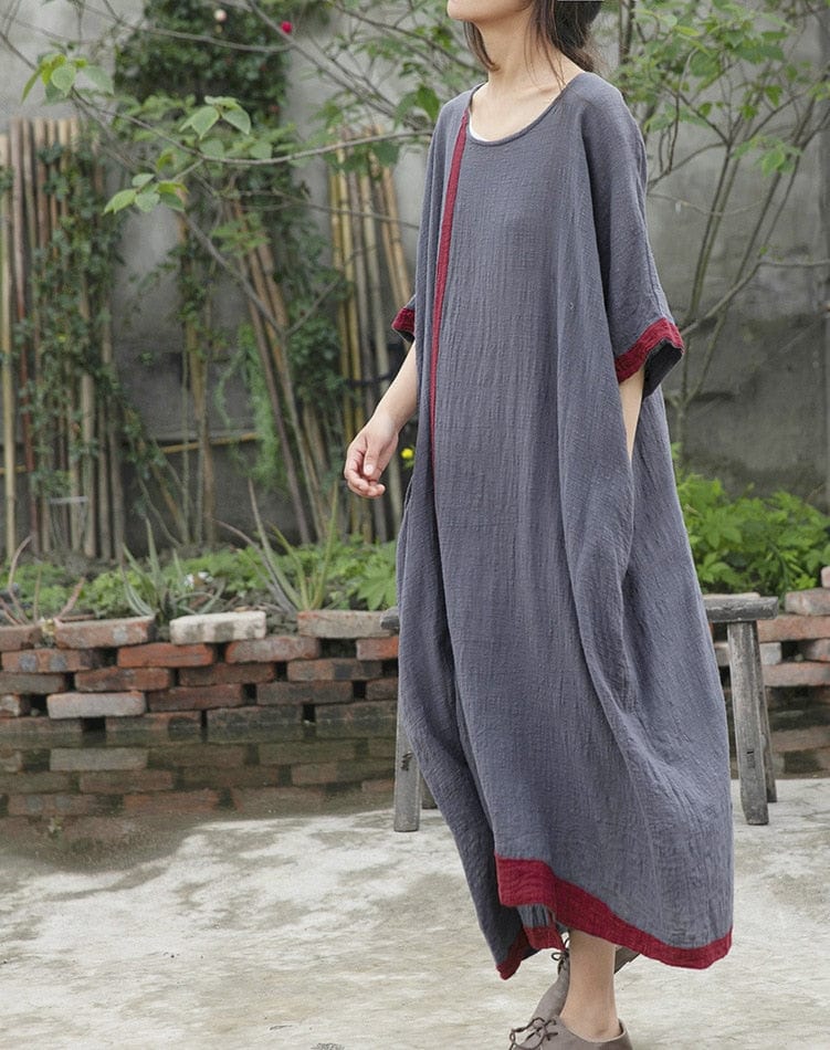 Buddha Trends Dress Inner Piece Cotton Linen Asymmetrical Dress | Lotus