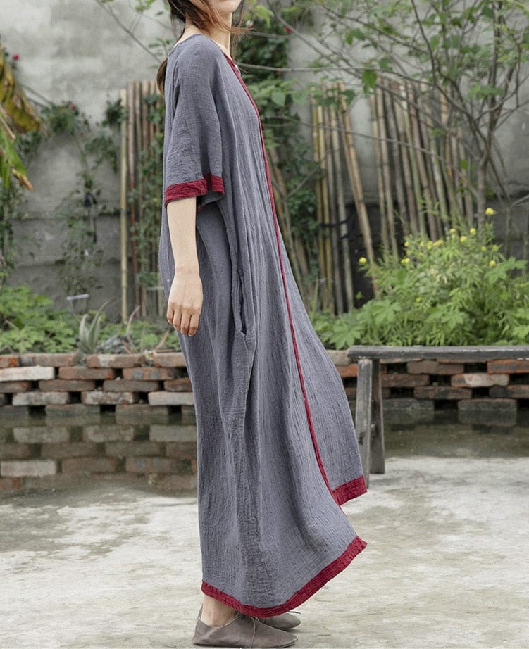 Buddha Trends Dress Inner Piece Cotton Linen Asymmetrical Dress | Lotus