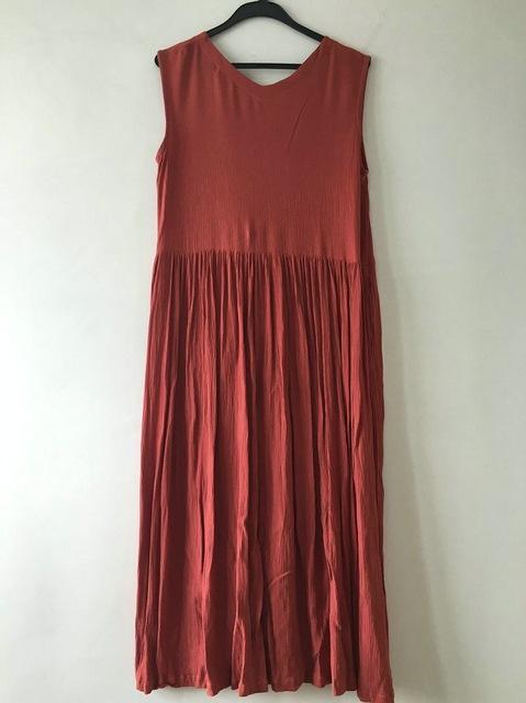 Buddha Trends Dress jujube red / S Empire Cotton and Linen Maxi Dress