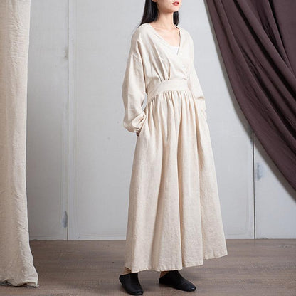 Buddha Trends Dress Linen / One Size Empire Waist Cotton Linen Casual Dress  | Zen