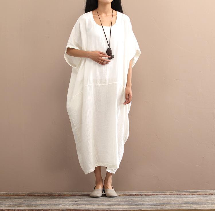 Buddha Trends Dress Loose Pure Colors Cotton Linen Maxi Dress  | Zen