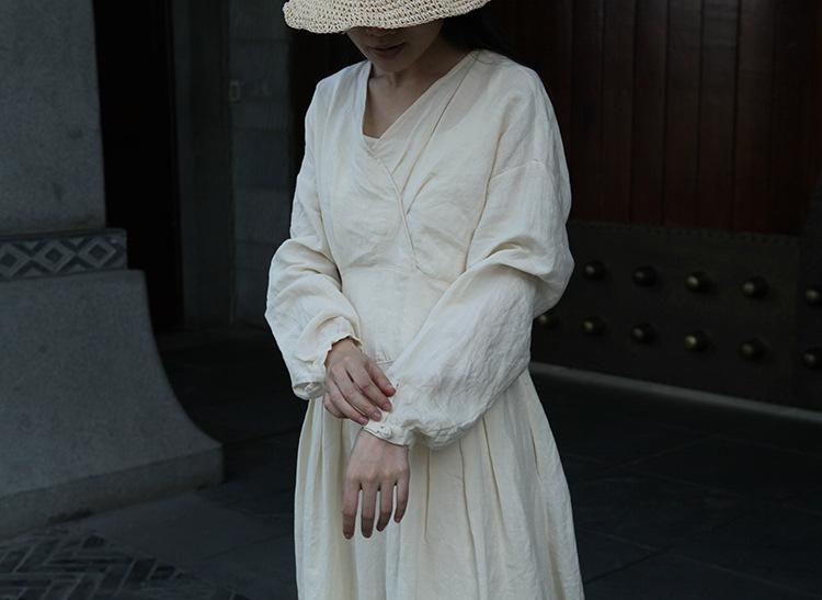 Vintage Inspired Beige Linen Dress
