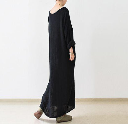 Buddha Trends Dress One Size / Black Black Linen Dress with Pockets  | Zen