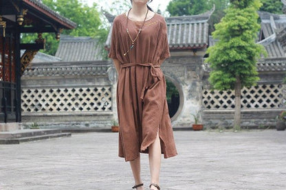 Buddha Trends Dress One Size / Brown Embroidered Literature Dress  | Zen