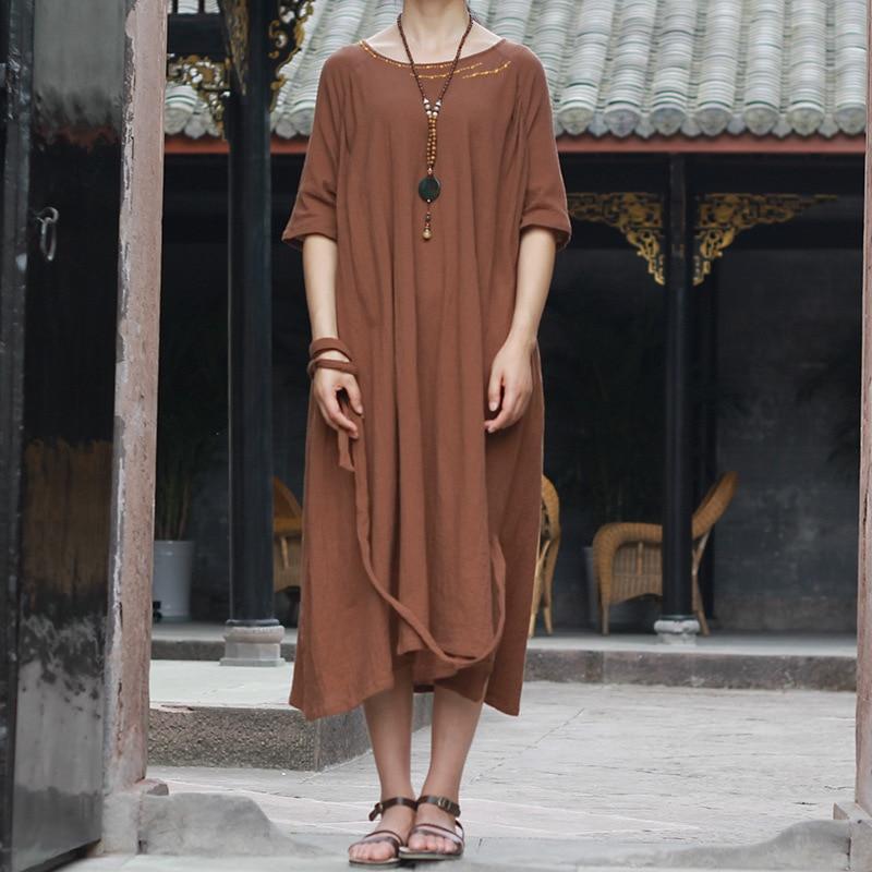 Buddha Trends Dress One Size / Brown Embroidered Literature Dress  | Zen