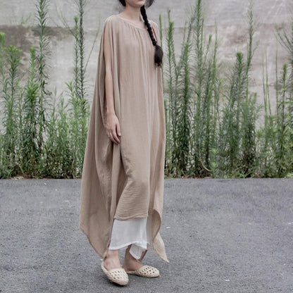 Dark Beige Cotton Linen Dress | Lotus