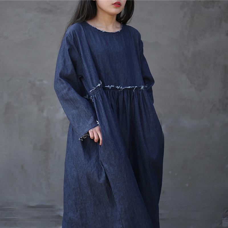 Buddha Trends Dress One Size / Dark Blue Casual Loose Denim Dress  | Zen