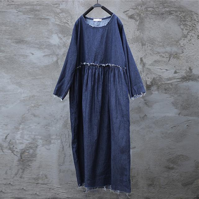 Buddha Trends Dress One Size / Dark Blue Casual Loose Denim Dress  | Zen